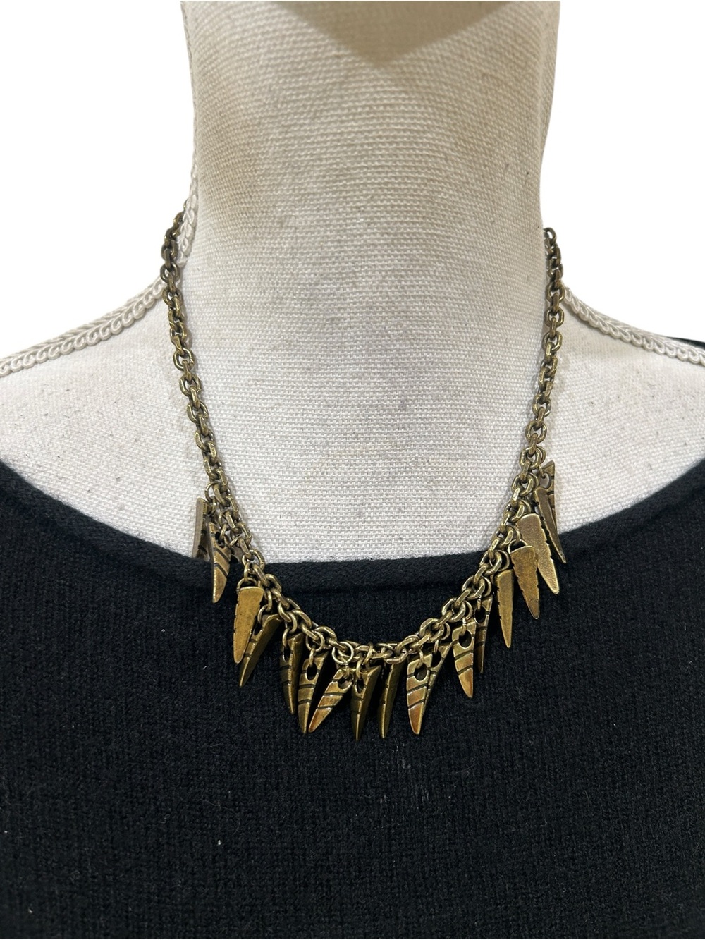 Antique Gold-Tone Spike Charm Chain Necklace